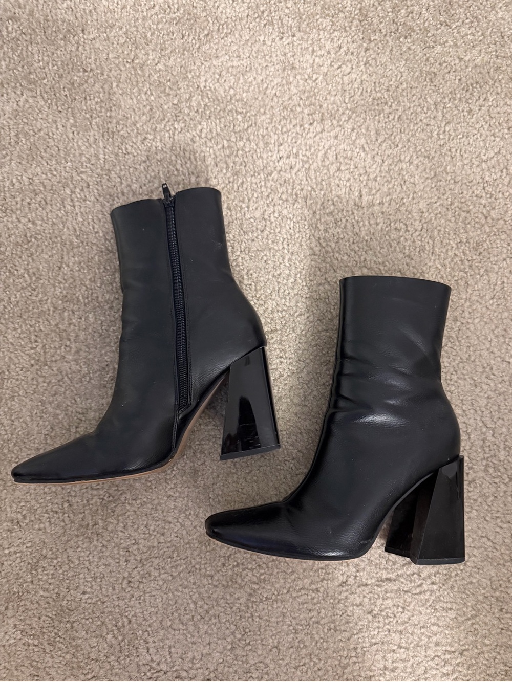 Black Square Toe Block Heel Boots size US 5